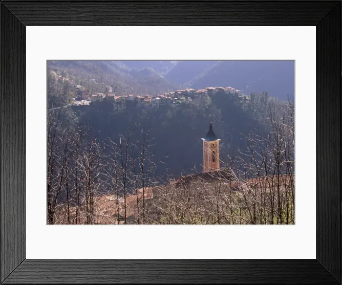 Framed Print : Bell tower and village near Antona in Apuane Alps Framed Print : Bell tower and village near Antona in Apuane Alps