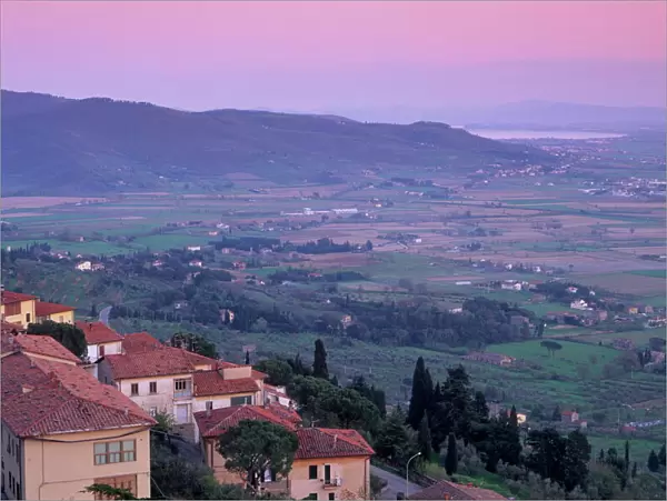 View from the medieval town of Cortona towards Lago Trasimeno