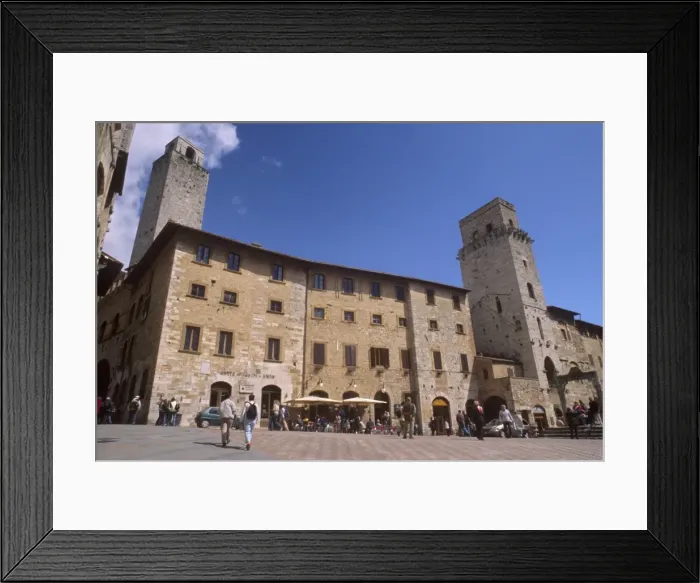 Framed Print : Piazza della Cisterna and Devils tower on right Framed Print : Piazza della Cisterna and Devils tower on right