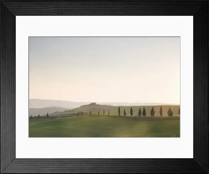 Framed Print : Farm, country road and cypresses near Pienza at sunset Framed Print : Farm, country road and cypresses near Pienza at sunset