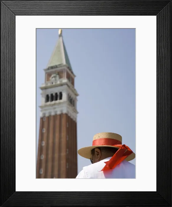 Framed Print : Campanile and gondolier, St Framed Print : Campanile and gondolier, St