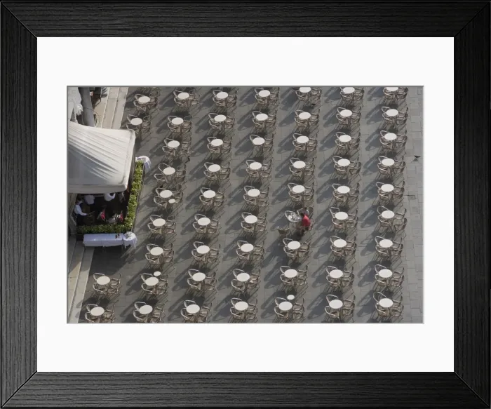 Framed Print : View from Campanile of two diners and musicians at Open Air Cafe, St Framed Print : View from Campanile of two diners and musicians at Open Air Cafe, St
