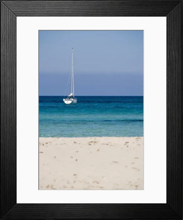 Framed Print : Moored yacht and beach Framed Print : Moored yacht and beach