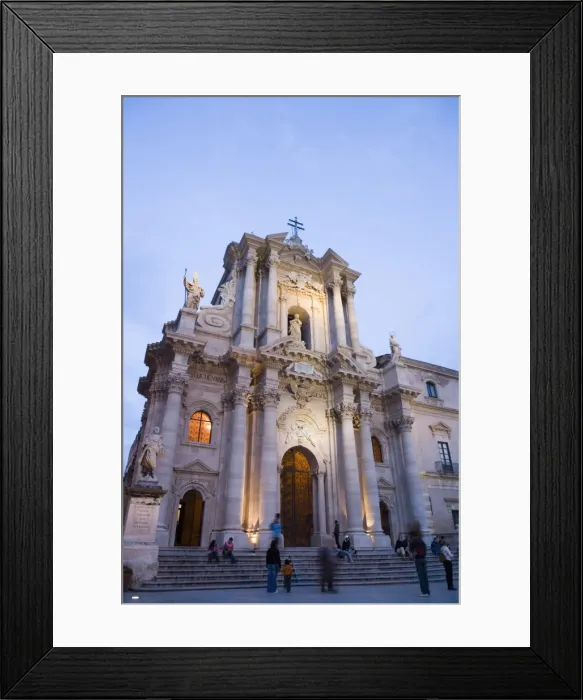 Framed Print : People strolling in front of the cathedral in the evening Framed Print : People strolling in front of the cathedral in the evening