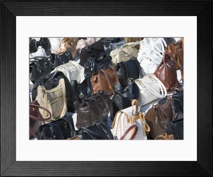 Framed Print : Handbags for sale on the seafront Framed Print : Handbags for sale on the seafront