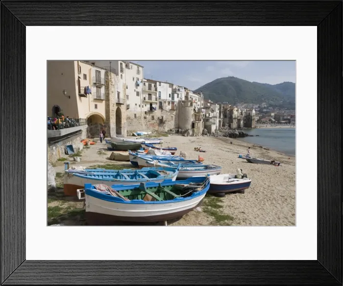 Framed Print : Traditional fishing boats and fishermens houses Framed Print : Traditional fishing boats and fishermens houses