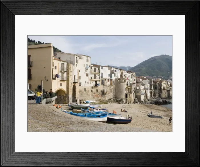 Framed Print : Traditional fishing boats and fishermens houses Framed Print : Traditional fishing boats and fishermens houses