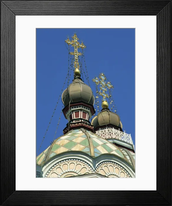 Framed Print : Close-up of domes and crosses on top of the Zenkov Cathedral Framed Print : Close-up of domes and crosses on top of the Zenkov Cathedral
