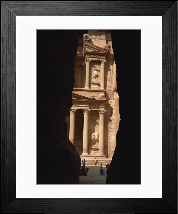 Framed Print : First view of Petra at the end of the Siq entrance gorge Framed Print : First view of Petra at the end of the Siq entrance gorge