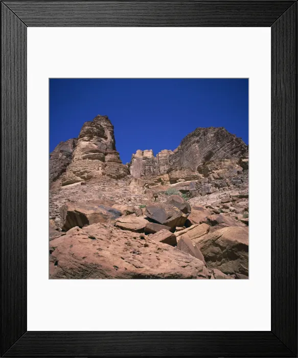 Framed Print : Rock formations near the path up Jabal Rum to the Lawrence Framed Print : Rock formations near the path up Jabal Rum to the Lawrence