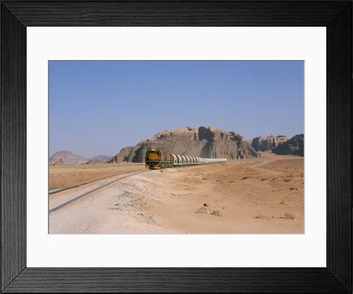 Framed Print : Train on railway in the desert Framed Print : Train on railway in the desert