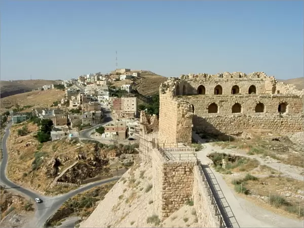 Karak Crusader castle ruins and town