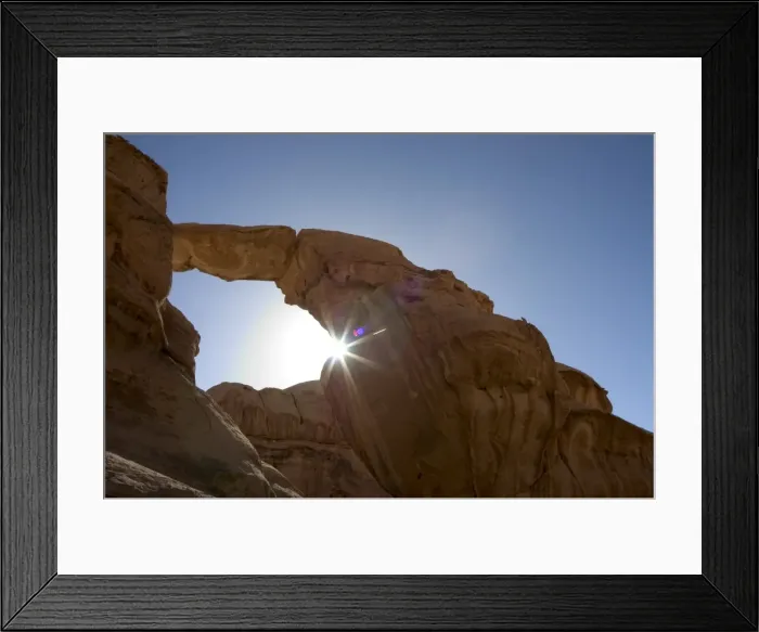 Framed Print : Suns rays, natural rock arch, desert scenery, Wadi Rum, Jordan, Middle East Framed Print : Suns rays, natural rock arch, desert scenery, Wadi Rum, Jordan, Middle East