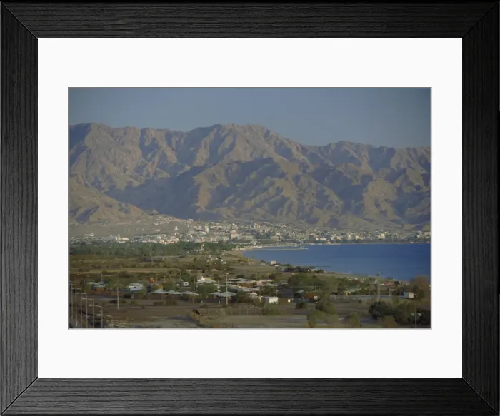 Framed Print : The Red Sea port of Aqaba and highlands beyond Framed Print : The Red Sea port of Aqaba and highlands beyond