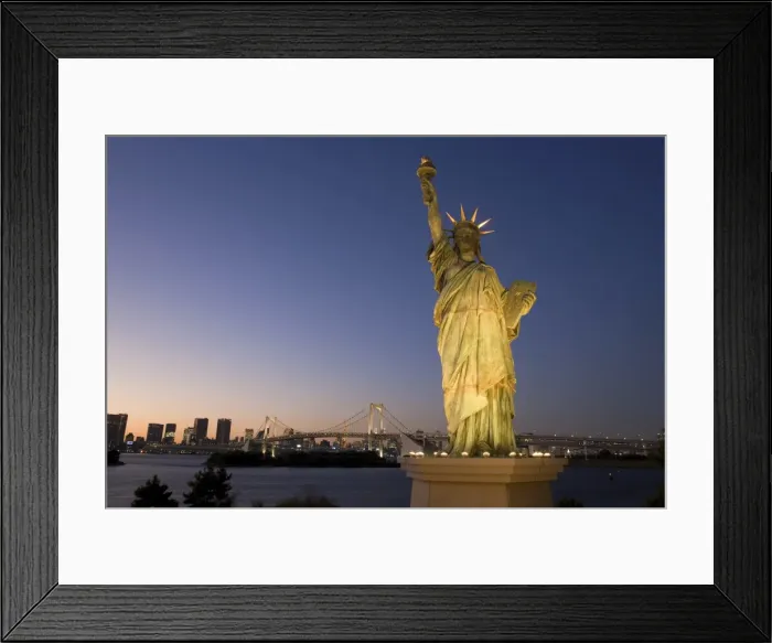 Framed Print : Tokyo Tower and the replica Statue of Liberty illuminated at dusk Framed Print : Tokyo Tower and the replica Statue of Liberty illuminated at dusk