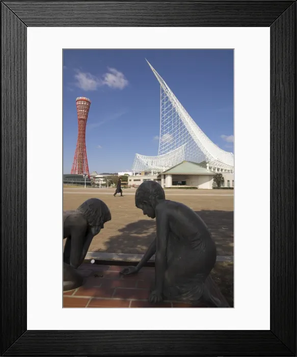 Framed Print : Bronze figures of two children playing marbles with Framed Print : Bronze figures of two children playing marbles with