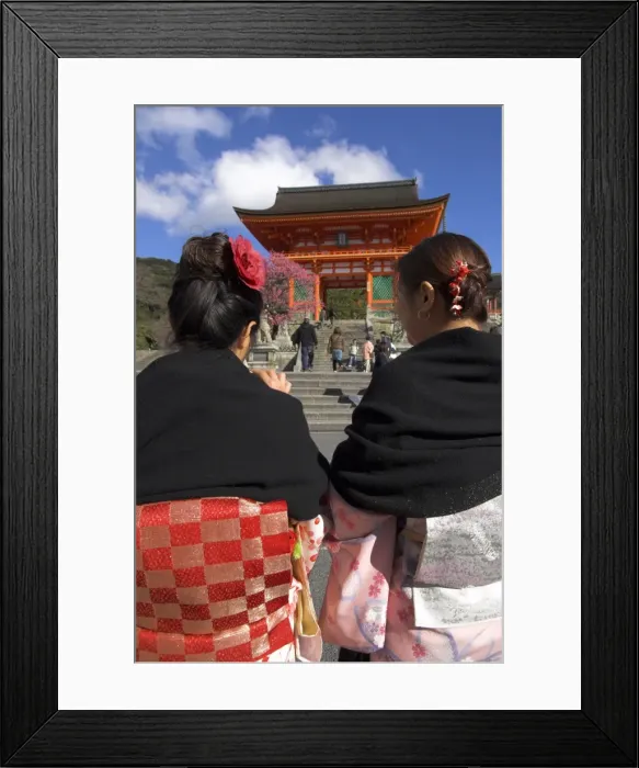 Framed Print : Two women in traditional kimonos walking towards Framed Print : Two women in traditional kimonos walking towards