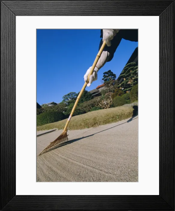Framed Print : Raking gravel garden Framed Print : Raking gravel garden