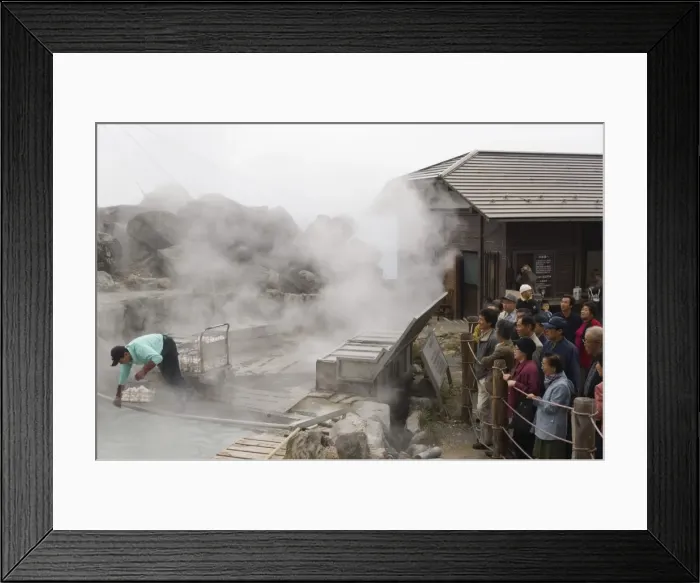 Framed Print : Boiling eggs in Owakidani geothermal valley Framed Print : Boiling eggs in Owakidani geothermal valley