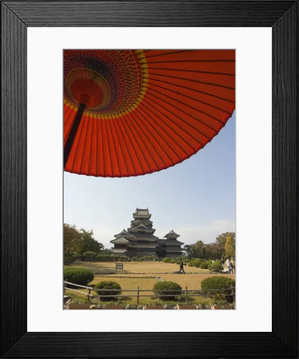 Framed Print : Matsumoto Castle under red parasol