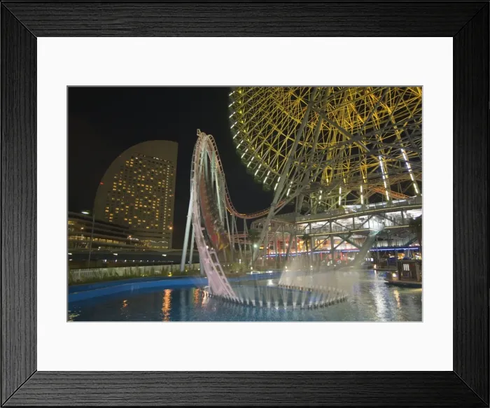 Framed Print : Rollercoaster and fun fair amusement park at night Framed Print : Rollercoaster and fun fair amusement park at night