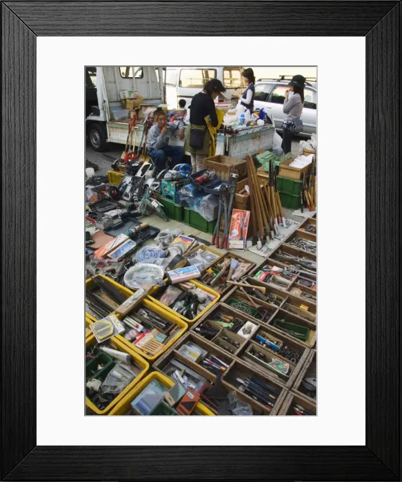 Framed Print : Hardware and tools being sold at monthly flea market at Toji Temple Framed Print : Hardware and tools being sold at monthly flea market at Toji Temple