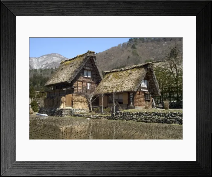Framed Print : Reflection of gasshou zukuri thatched roof houses Framed Print : Reflection of gasshou zukuri thatched roof houses