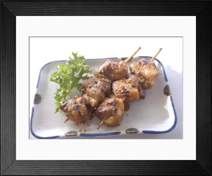 Framed Print : Chicken teryaki and sesame skewer appetizers Framed Print : Chicken teryaki and sesame skewer appetizers