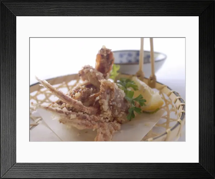 Framed Print : Tempura crab with dipping sauce Framed Print : Tempura crab with dipping sauce