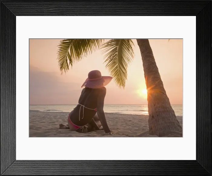 Framed Print : Jamaican woman on beach at sunset Framed Print : Jamaican woman on beach at sunset