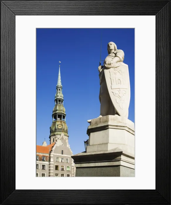 Framed Print : Statue of Roland and St Peters church in the old town square Framed Print : Statue of Roland and St Peters church in the old town square