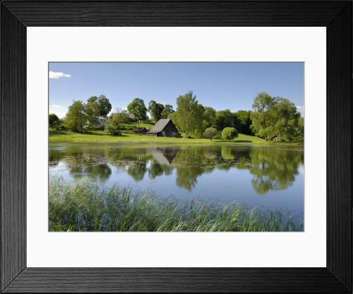 Framed Print : Ponds and traditional buildings