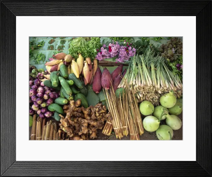 Framed Print : Vegetables for sale in a market in Laos Framed Print : Vegetables for sale in a market in Laos