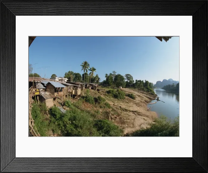 Framed Print : Stilt houses along the bank of the Xe Beng Fai River Framed Print : Stilt houses along the bank of the Xe Beng Fai River