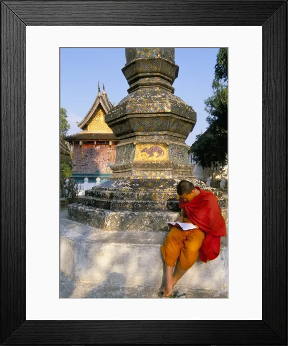 Framed Print : Buddhist monk reading a book Framed Print : Buddhist monk reading a book