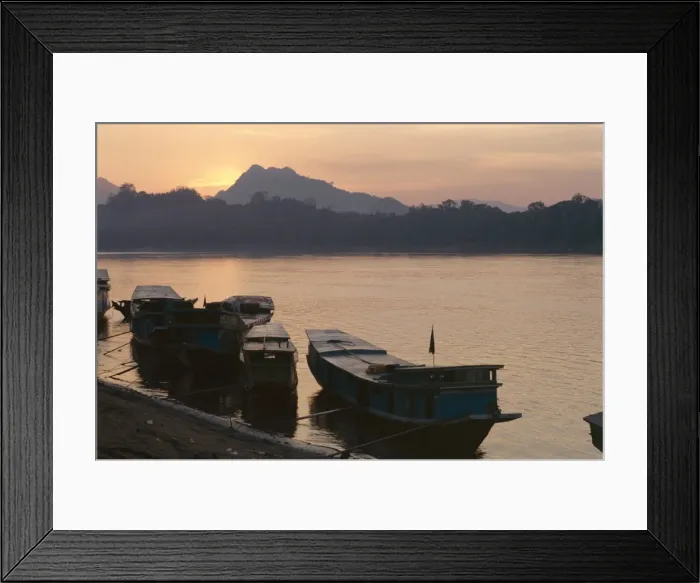 Framed Print : Boats on the Mekong River at sunset Framed Print : Boats on the Mekong River at sunset