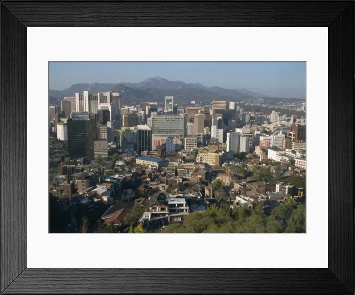 Framed Print : City centre tower blocks seen from Namsan Park with Framed Print : City centre tower blocks seen from Namsan Park with