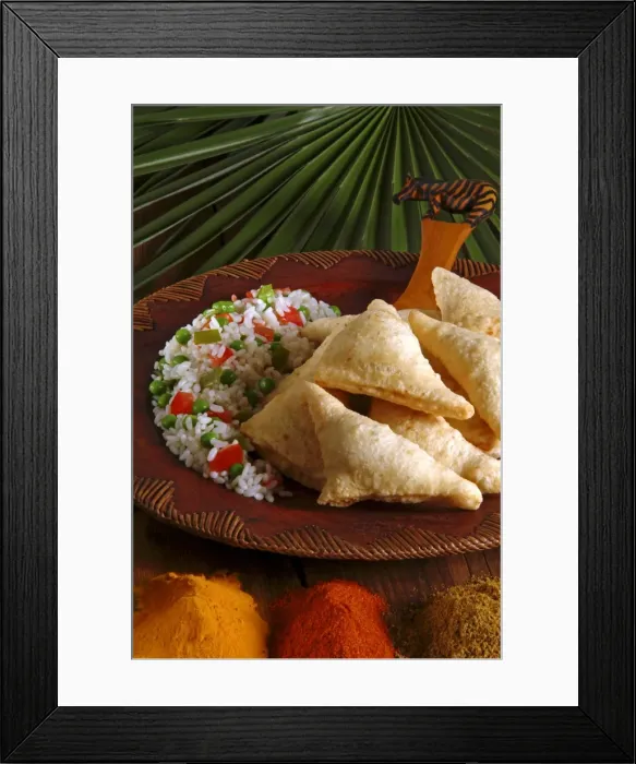 Framed Print : Samosas and pilau rice Framed Print : Samosas and pilau rice