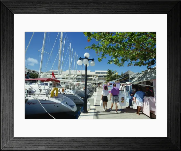 Framed Print : Yachts in the marina and small stalls selling to tourists Framed Print : Yachts in the marina and small stalls selling to tourists