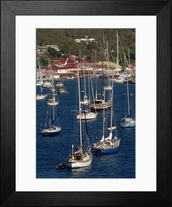 Framed Print : Moored sailing boats in Gustavia Harbour, St Framed Print : Moored sailing boats in Gustavia Harbour, St