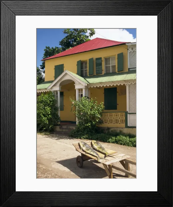 Framed Print : Drying fish outside the Manhattan Garden Restaurant, St Framed Print : Drying fish outside the Manhattan Garden Restaurant, St