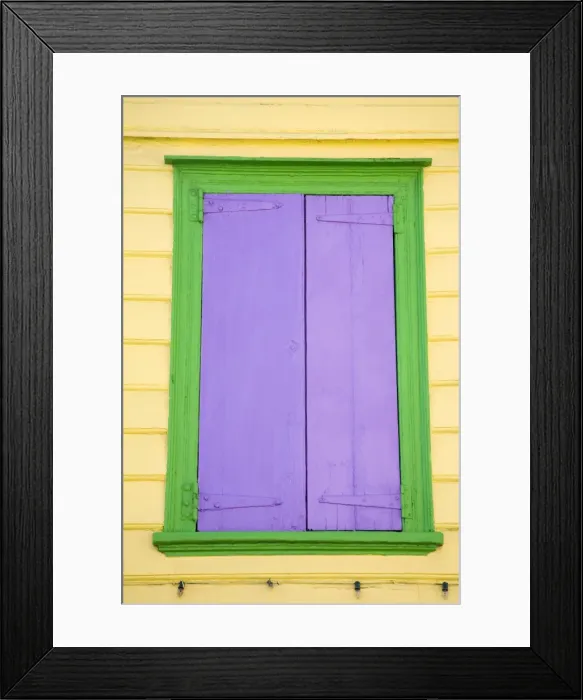 Framed Print : Purple window shutters, St Framed Print : Purple window shutters, St