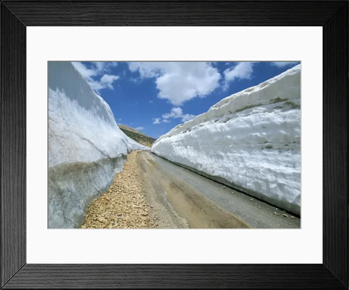 Framed Print : Spring snow on road crossing the Mount Lebanon range near Bcharre Framed Print : Spring snow on road crossing the Mount Lebanon range near Bcharre