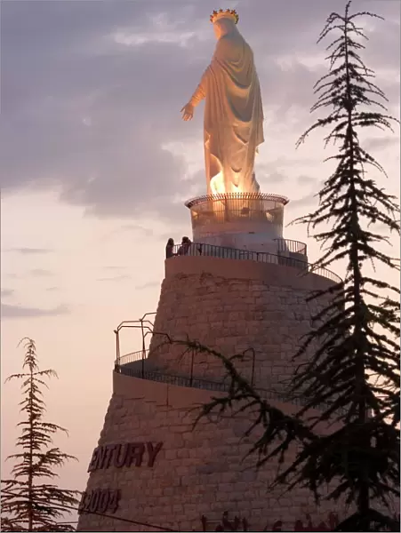 Mountain top Basilica of Our Lady of Lebanon in the evening