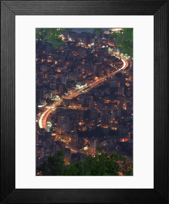 Framed Print : City and car lights of Jounieh Framed Print : City and car lights of Jounieh
