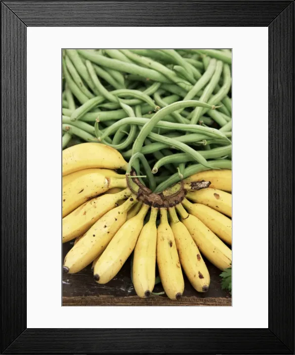 Framed Print : Bananas and green beans at the market Framed Print : Bananas and green beans at the market
