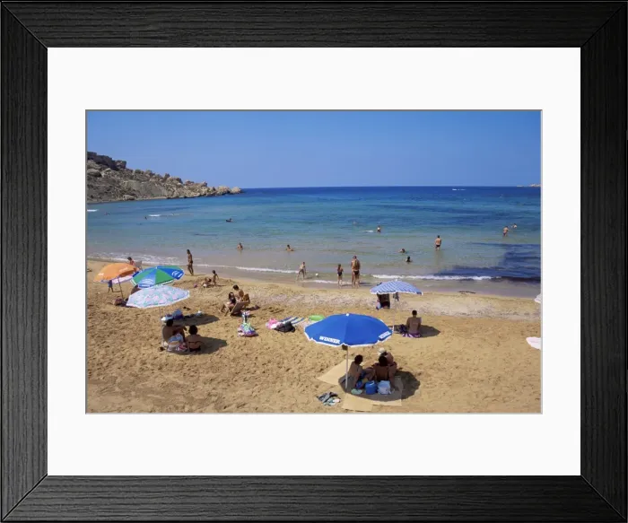 Framed Print : Beach at Ghajn Tuffieha Bay Framed Print : Beach at Ghajn Tuffieha Bay
