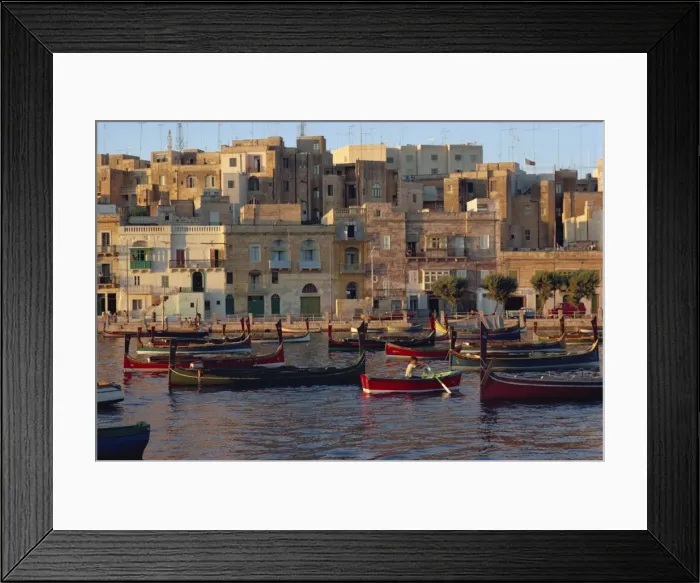 Framed Print : Boats moored in Valletta harbour at dusk Framed Print : Boats moored in Valletta harbour at dusk