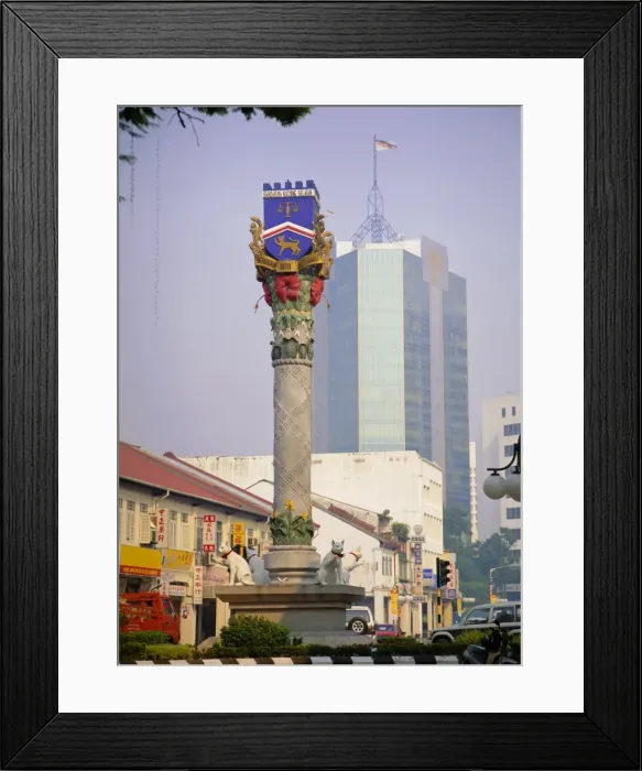 Framed Print : City crest with cat statues at base Framed Print : City crest with cat statues at base