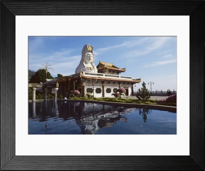Framed Print : White Kuan Yim statue shrine and pond Framed Print : White Kuan Yim statue shrine and pond